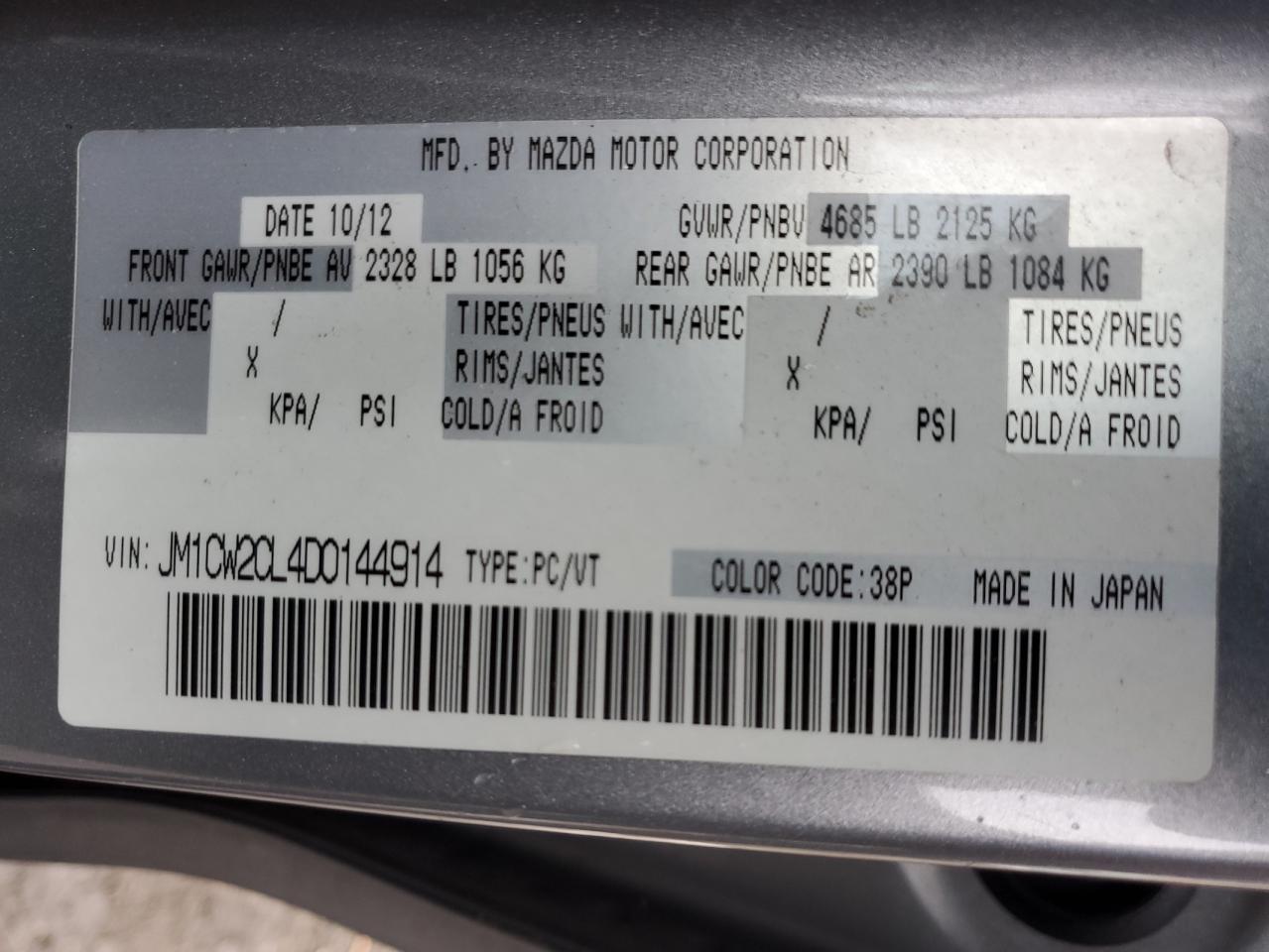 2013 Mazda 5 VIN: JM1CW2CL4D0144914 Lot: 91315855