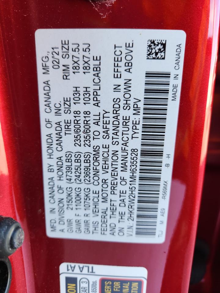 2021 Honda Cr-V Ex VIN: 2HKRW2H51MH635528 Lot: 91780315