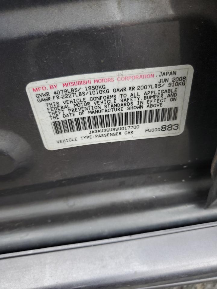 2009 Mitsubishi Lancer Es/Es Sport VIN: JA3AU26U89U017700 Lot: 93376555