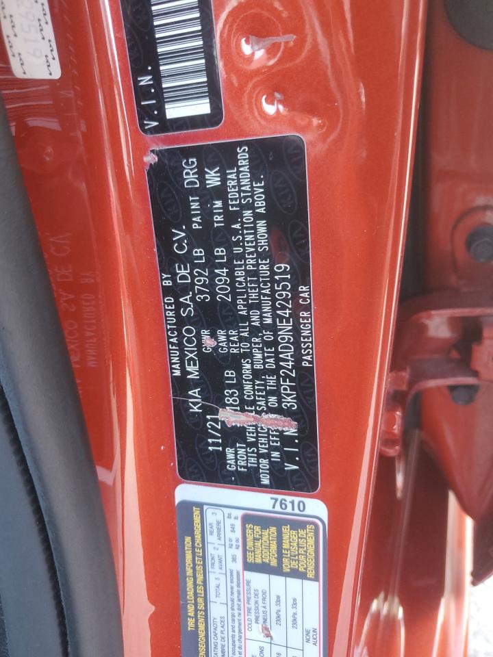 2022 Kia Forte Fe VIN: 3KPF24AD9NE429519 Lot: 92163725
