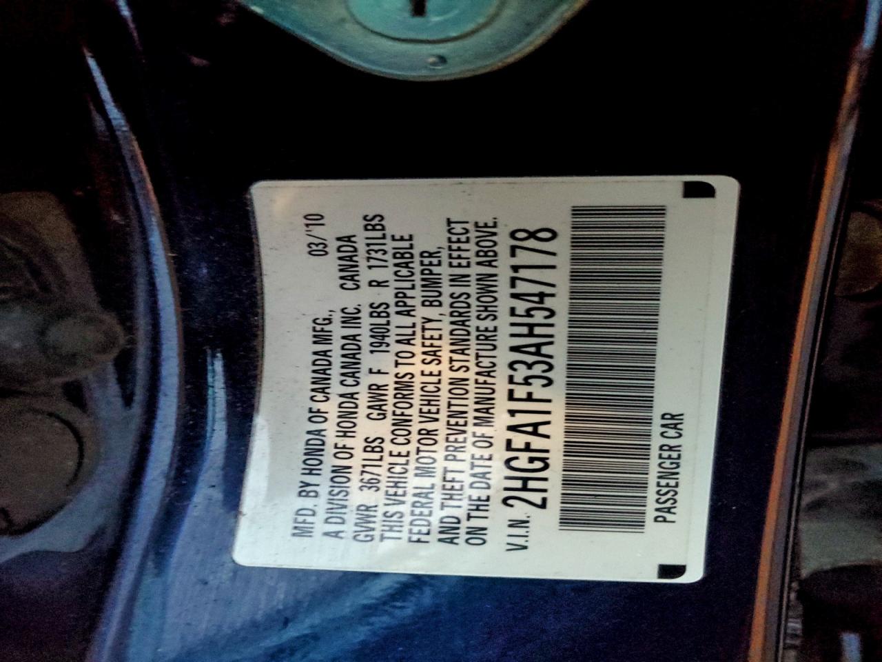 2010 Honda Civic Lx VIN: 2HGFA1F53AH547178 Lot: 93488225