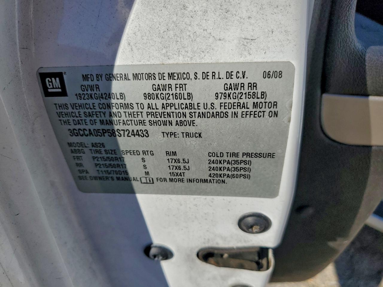 2008 Chevrolet Hhr Panel Lt VIN: 3GCCA05P58S724433 Lot: 93858355