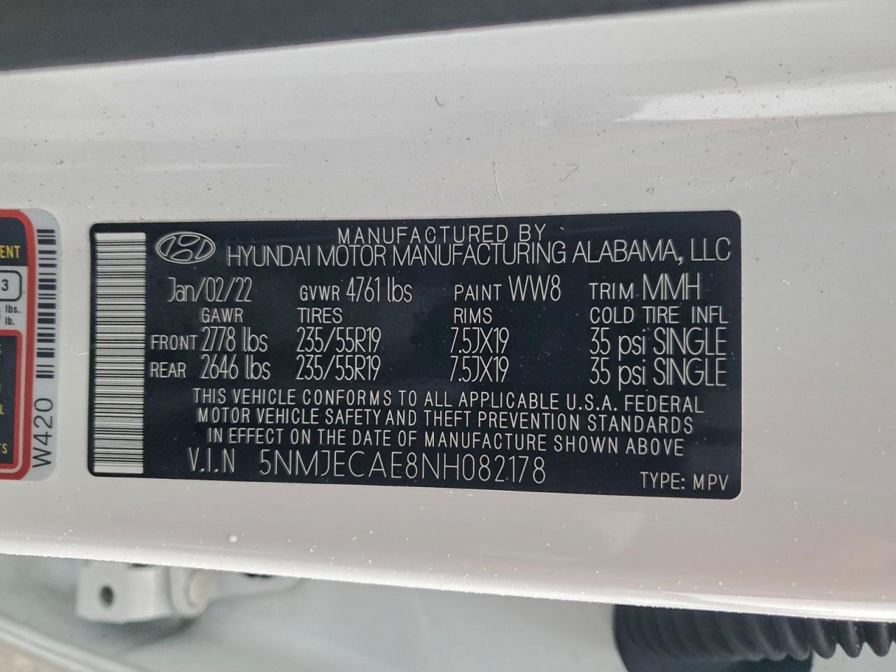 2022 Hyundai Tucson Limited VIN: 5NMJECAE8NH082178 Lot: 93822545