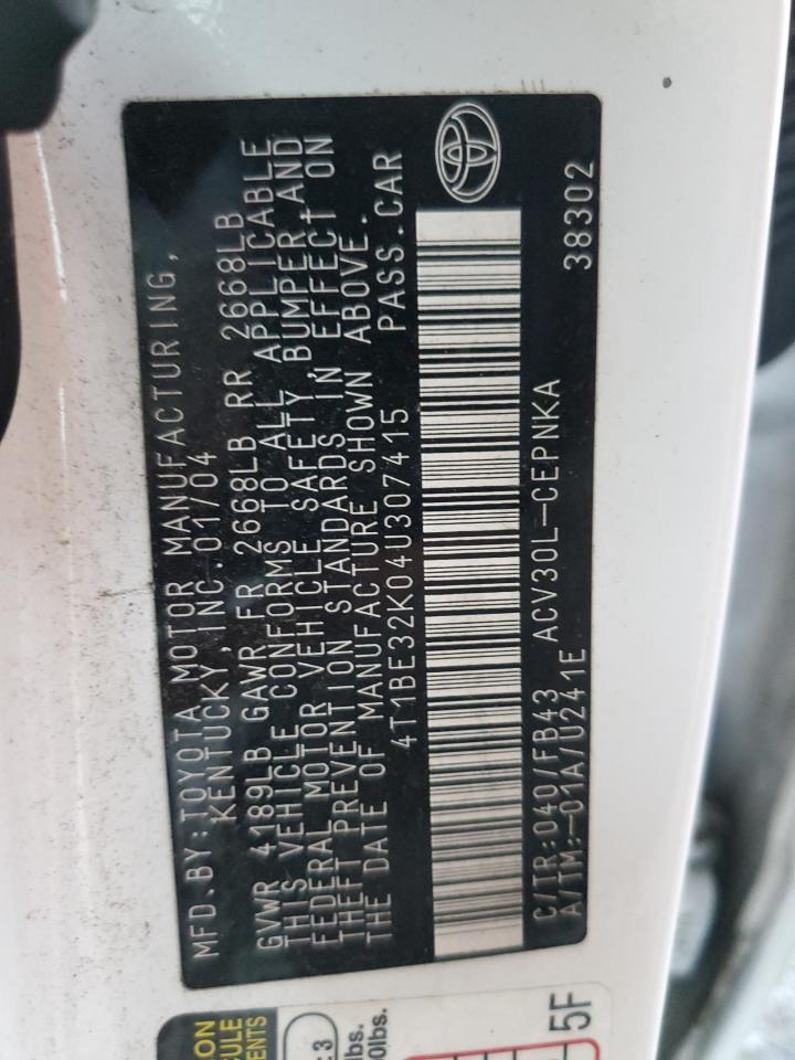 2004 Toyota Camry Le VIN: 4T1BE32K04U307415 Lot: 93543885