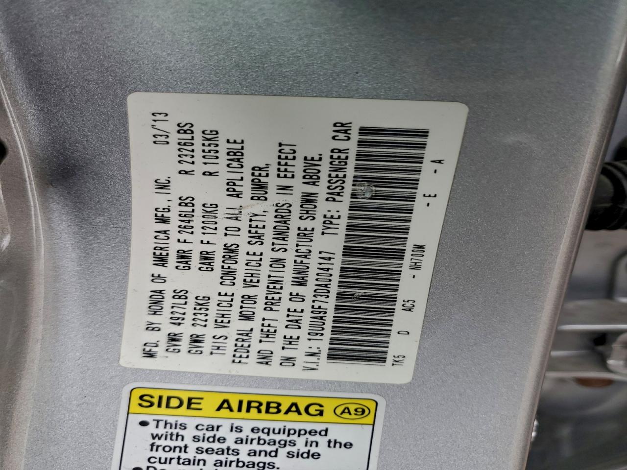 2013 Acura Tl Advance VIN: 19UUA9F73DA004147 Lot: 93939095
