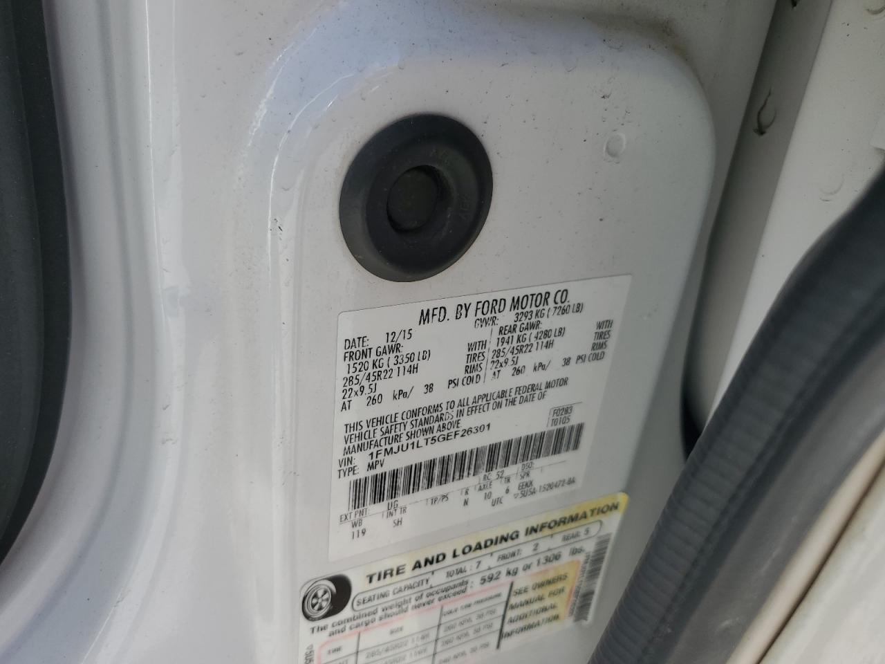 2016 Ford Expedition Platinum VIN: 1FMJU1LT5GEF26301 Lot: 91864855