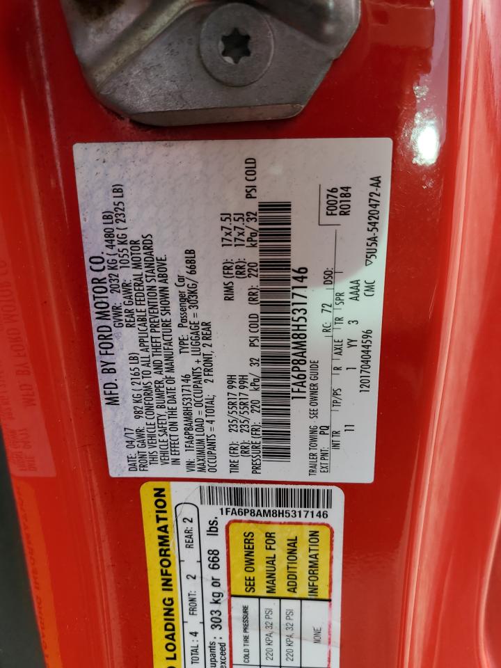 2017 Ford Mustang VIN: 1FA6P8AM8H5317146 Lot: 92124215