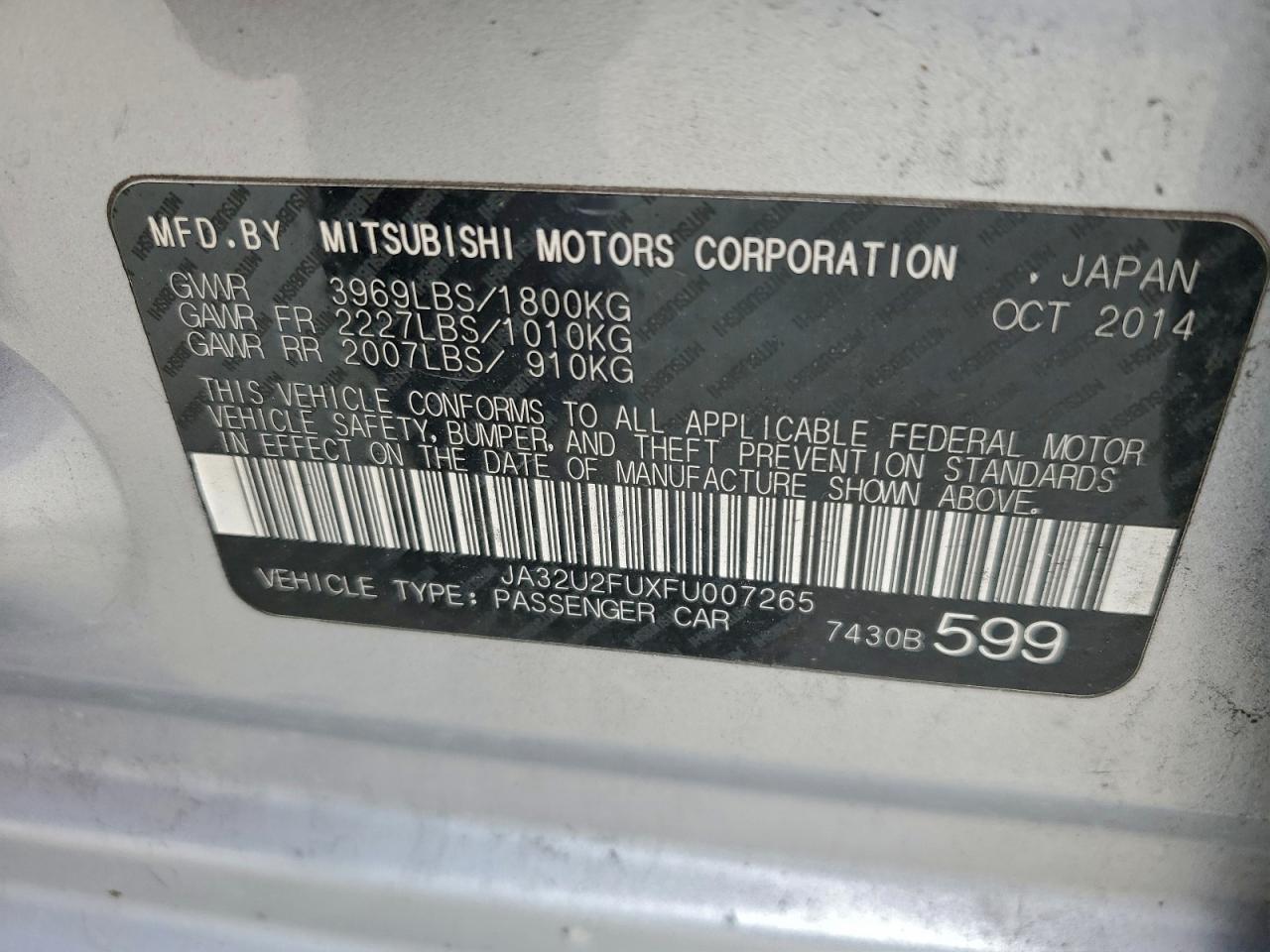 2015 Mitsubishi Lancer Es VIN: JA32U2FUXFU007265 Lot: 93607615