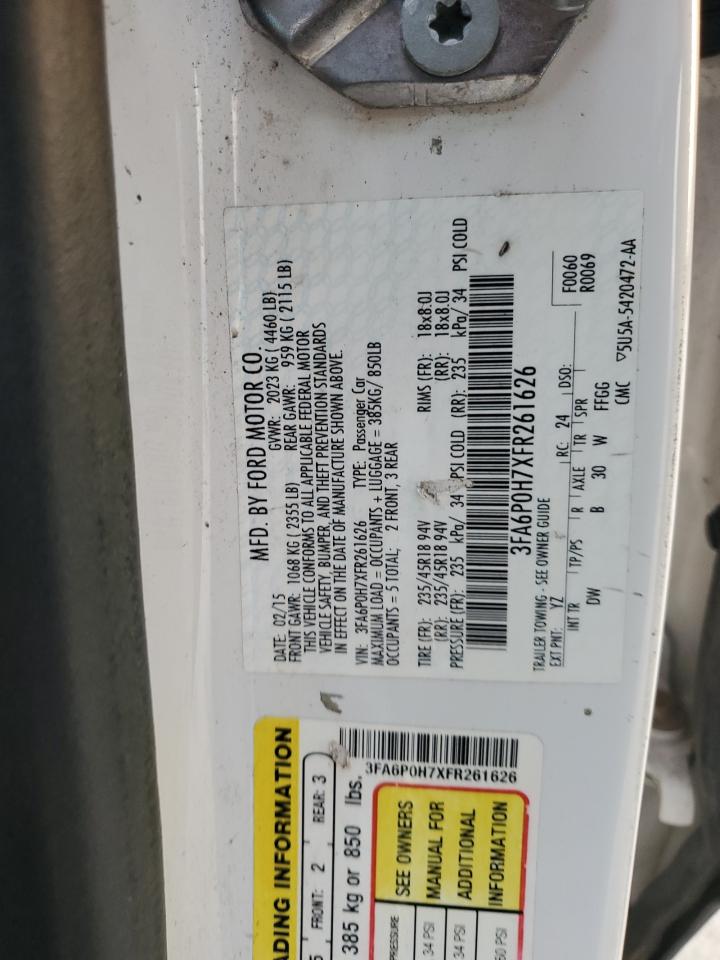 2015 Ford Fusion Se VIN: 3FA6P0H7XFR261626 Lot: 91678265