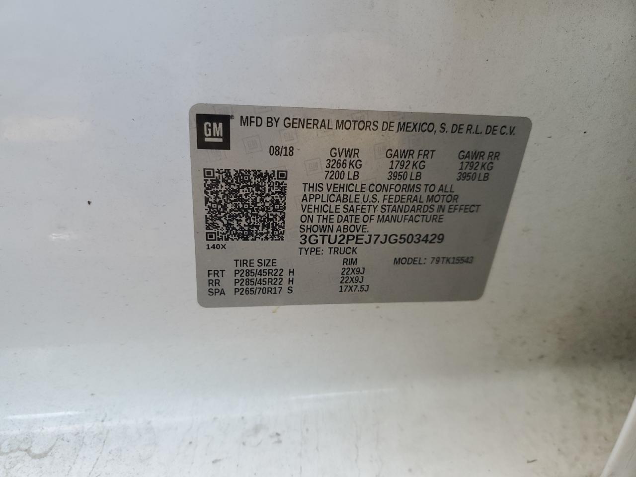 2018 GMC Sierra K1500 Denali VIN: 3GTU2PEJ7JG503429 Lot: 92309815