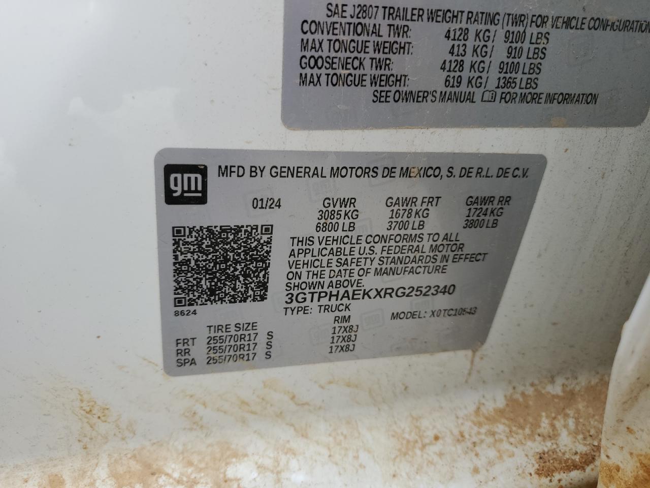 2024 GMC Sierra C1500 VIN: 3GTPHAEKXRG252340 Lot: 91467615