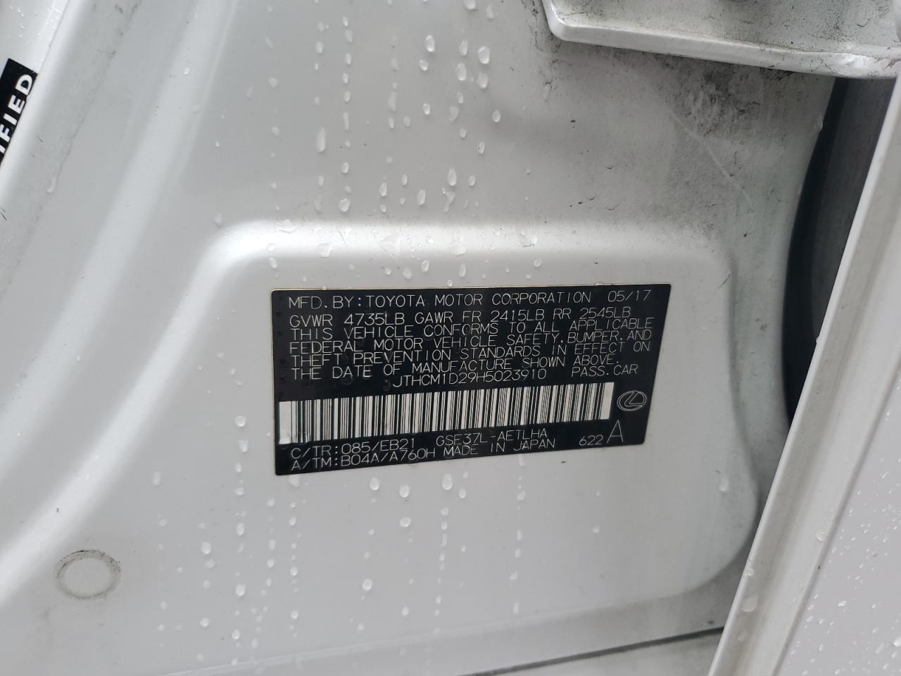 2017 Lexus Is 300 VIN: JTHCM1D29H5023910 Lot: 93280825