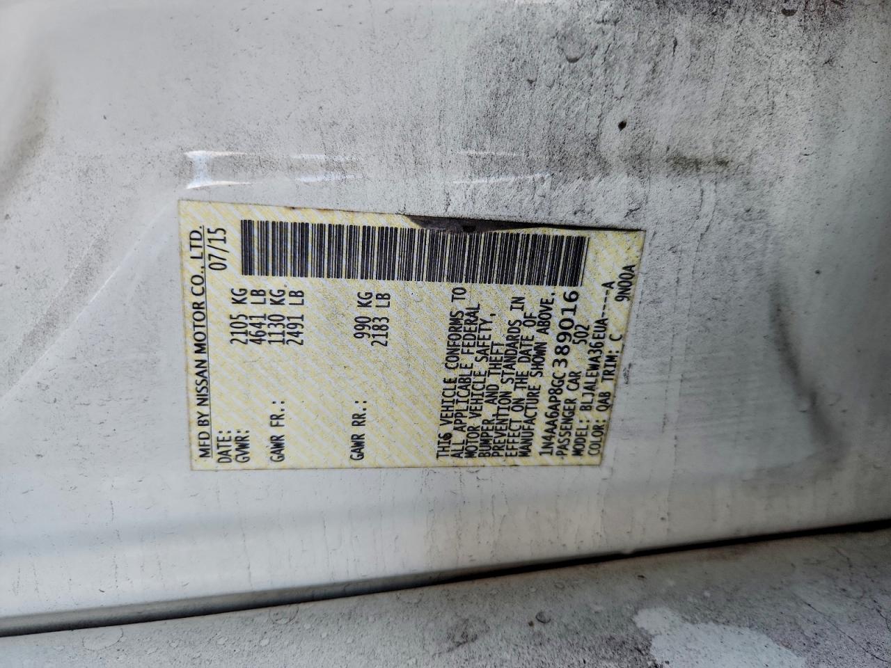 2016 Nissan Maxima 3.5S VIN: 1N4AA6AP8GC389016 Lot: 93924575