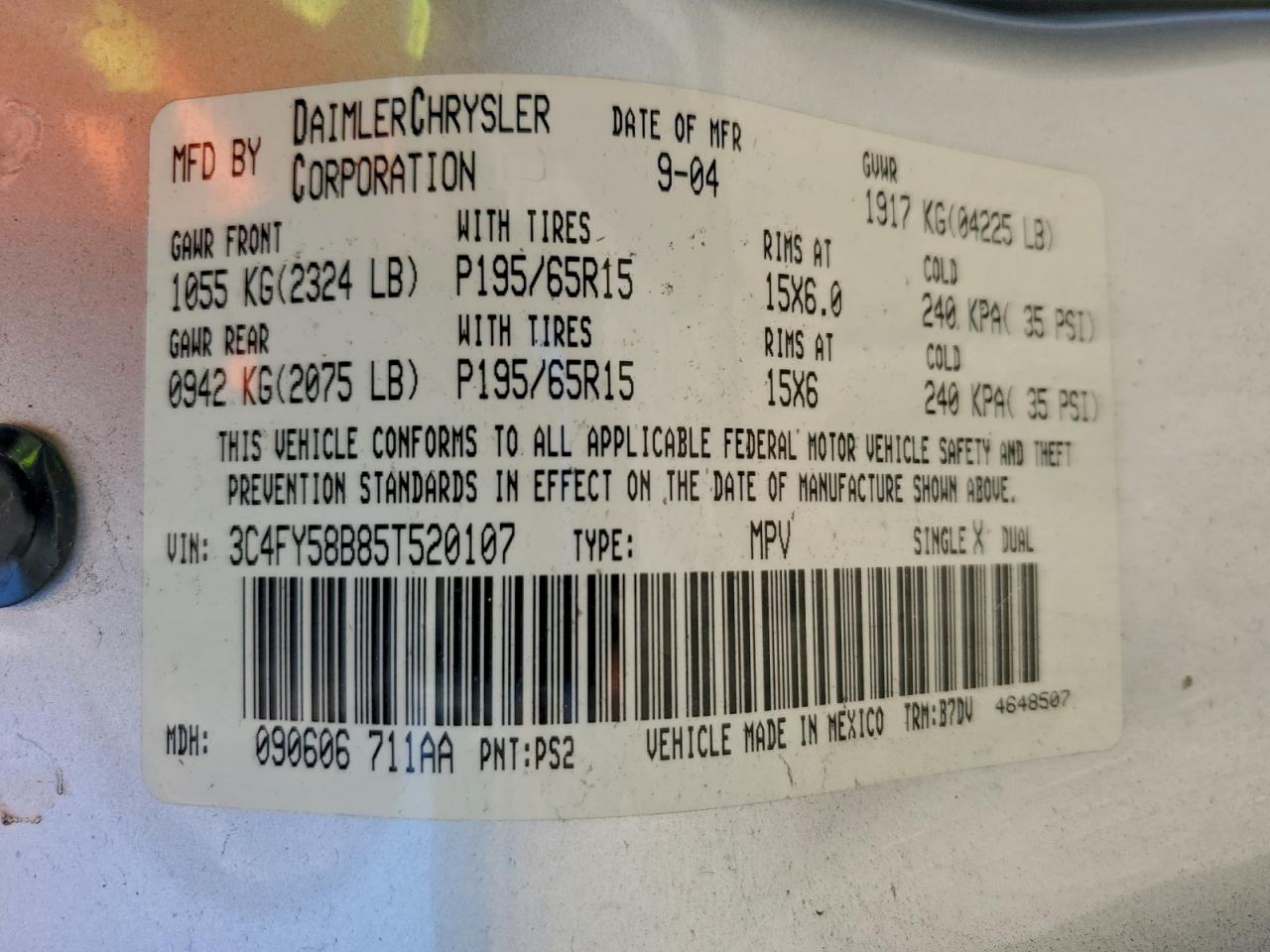 2005 Chrysler Pt Cruiser Touring VIN: 3C4FY58B85T520107 Lot: 93078375