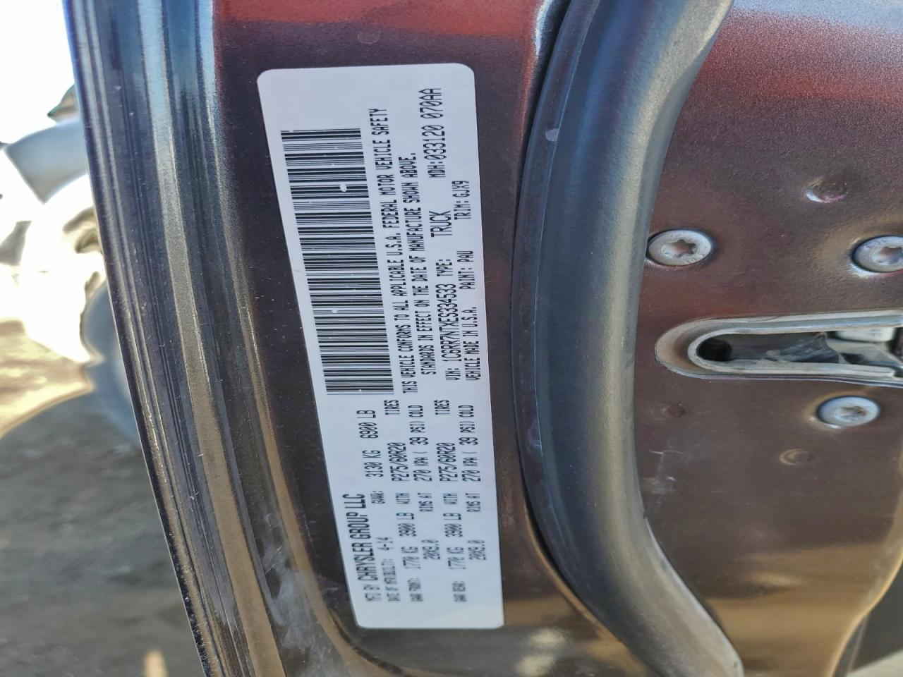 2014 Ram 1500 Laramie VIN: 1C6RR7NTXES334533 Lot: 93863765