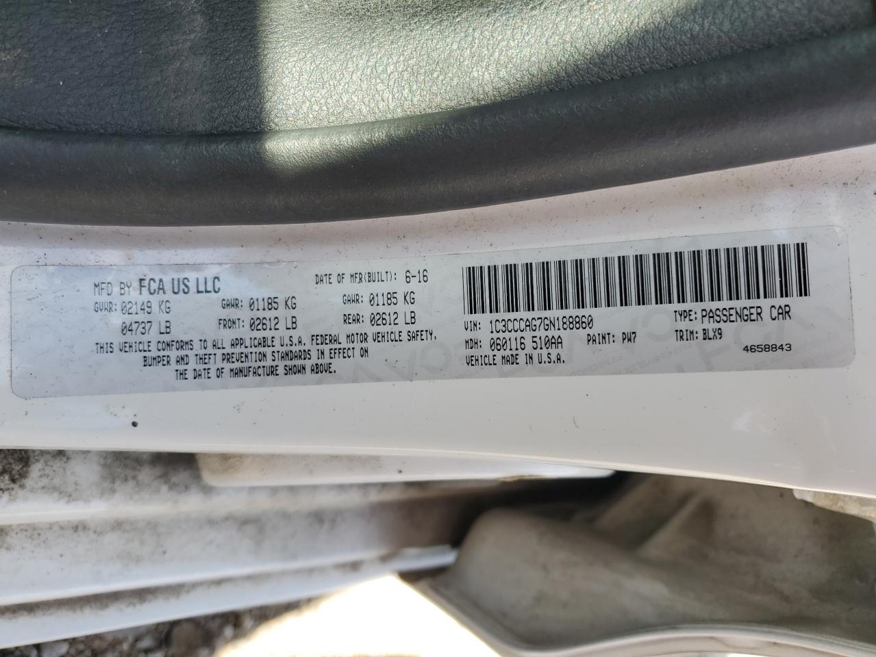 2016 Chrysler 200 Limited VIN: 1C3CCCAG7GN188860 Lot: 82696765