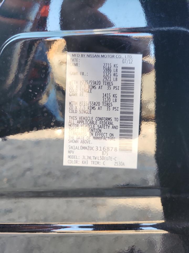 2013 Infiniti Jx35 VIN: 5N1AL0MM2DC316878 Lot: 91186865