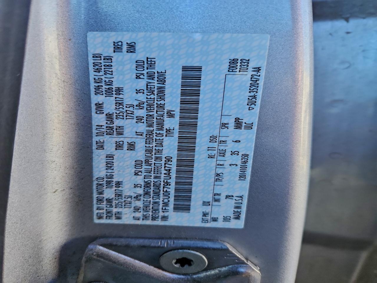 2015 Ford Escape S VIN: 1FMCU0F79FUA47790 Lot: 93753495