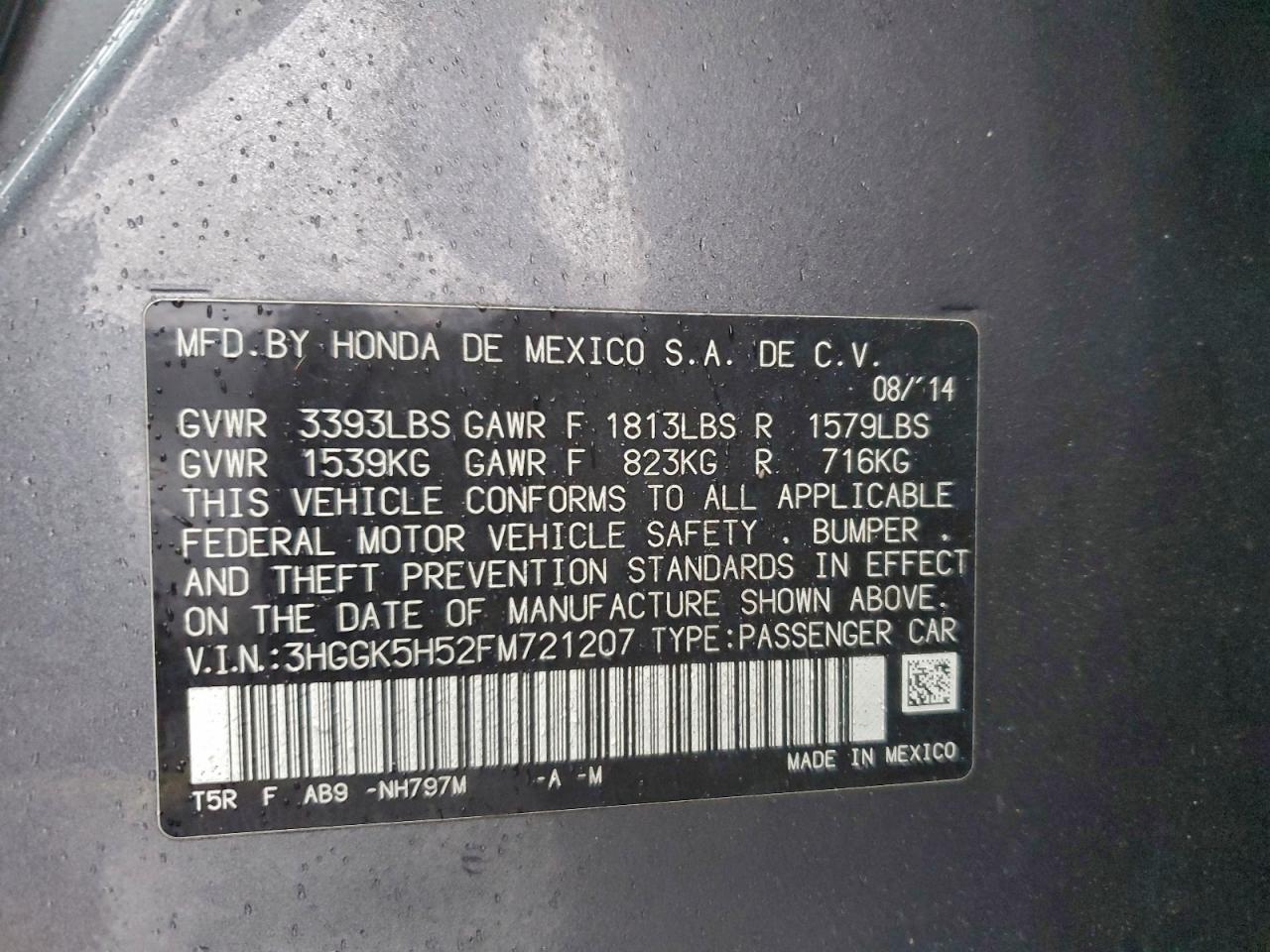 2015 Honda Fit Lx VIN: 3HGGK5H52FM721207 Lot: 94708935