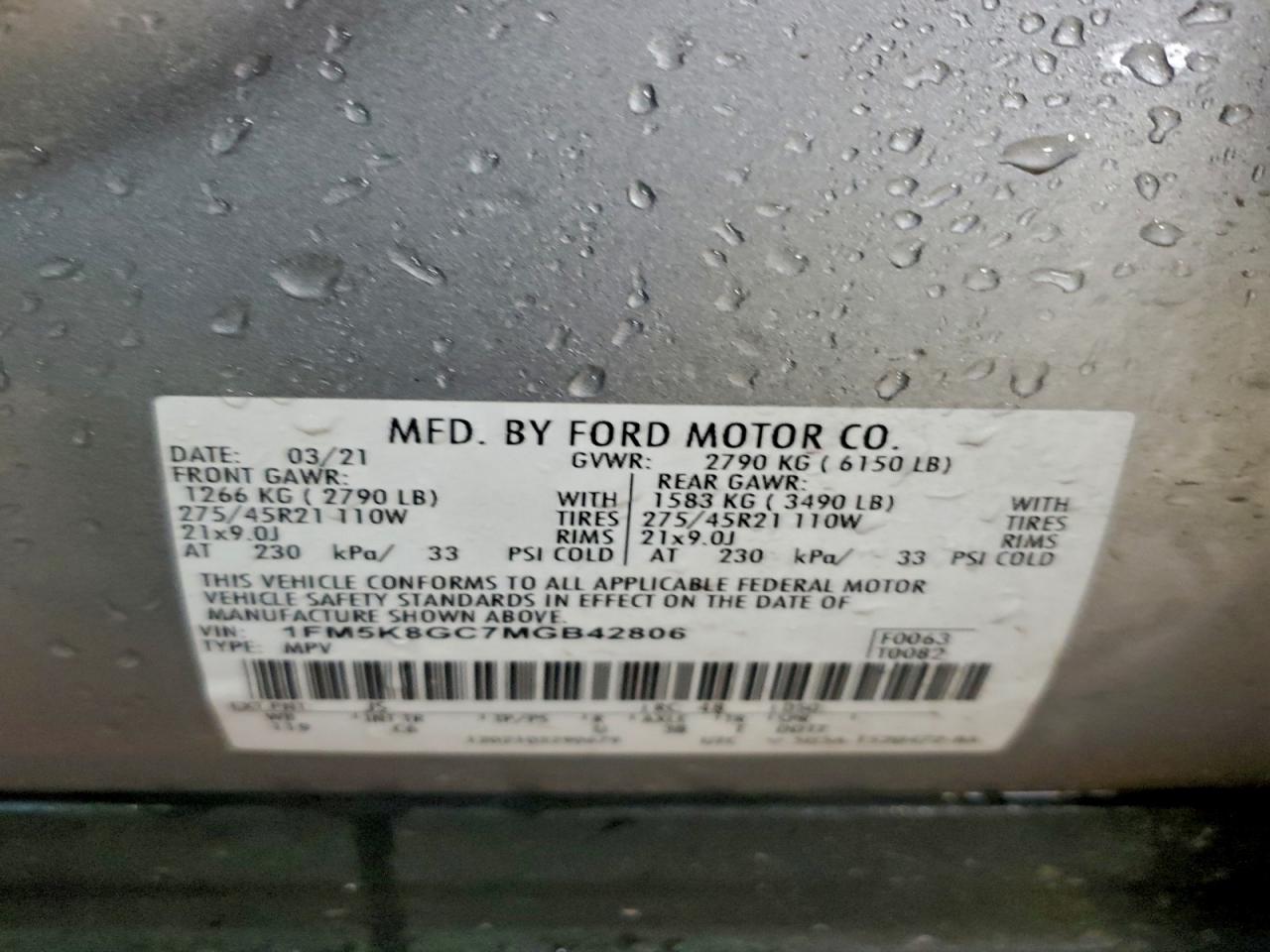 2021 Ford Explorer St VIN: 1FM5K8GC7MGB42806 Lot: 93849115