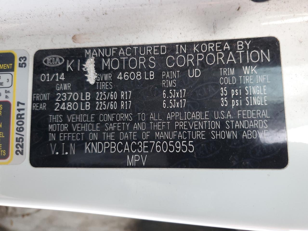 2014 Kia Sportage Lx VIN: KNDPBCAC3E7605955 Lot: 91511935