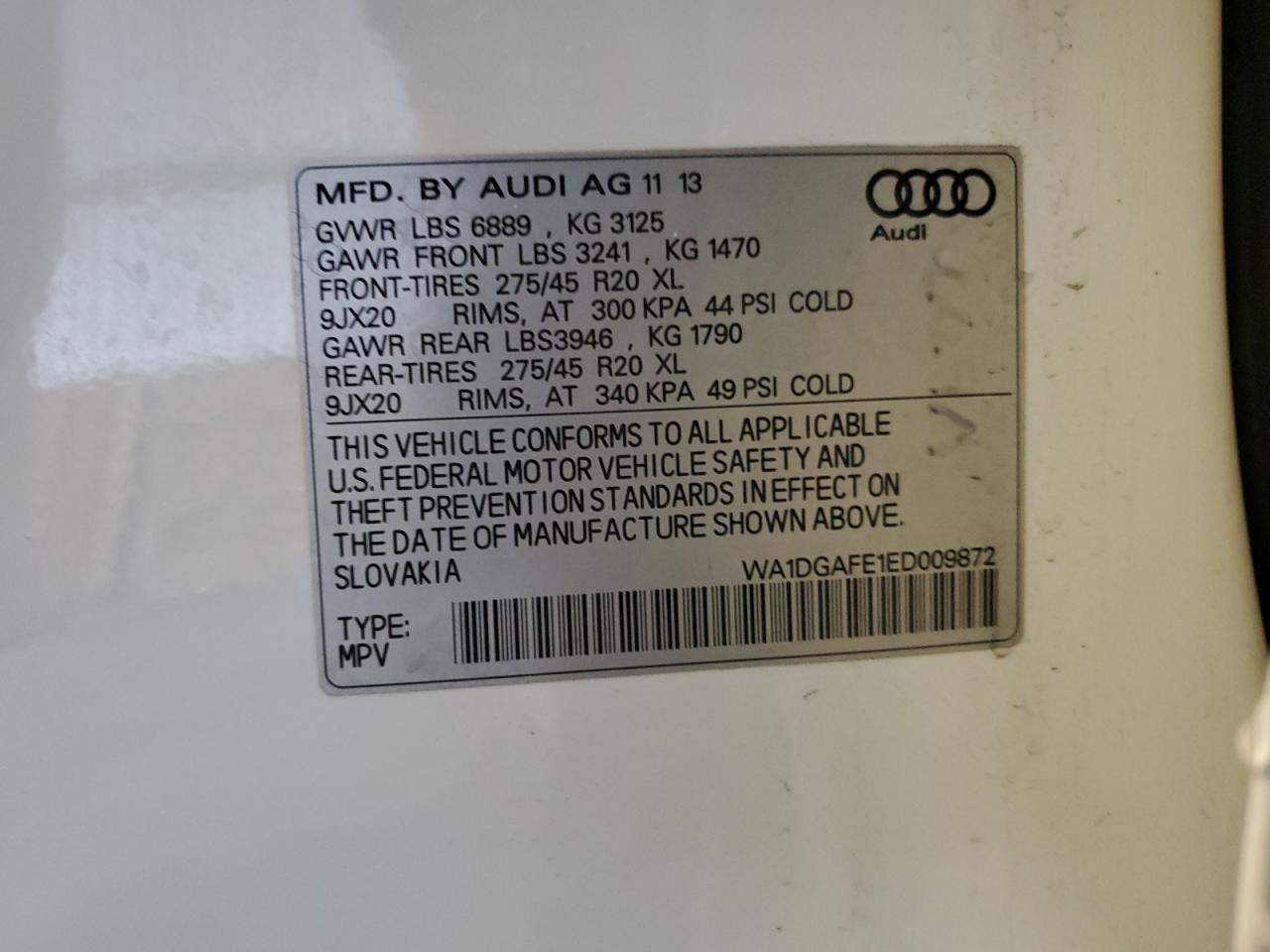 2014 Audi Q7 Prestige VIN: WA1DGAFE1ED009872 Lot: 93943405