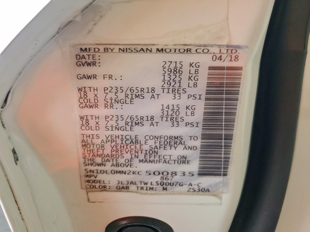 2019 Infiniti Qx60 Luxe VIN: 5N1DL0MN2KC500835 Lot: 94043405