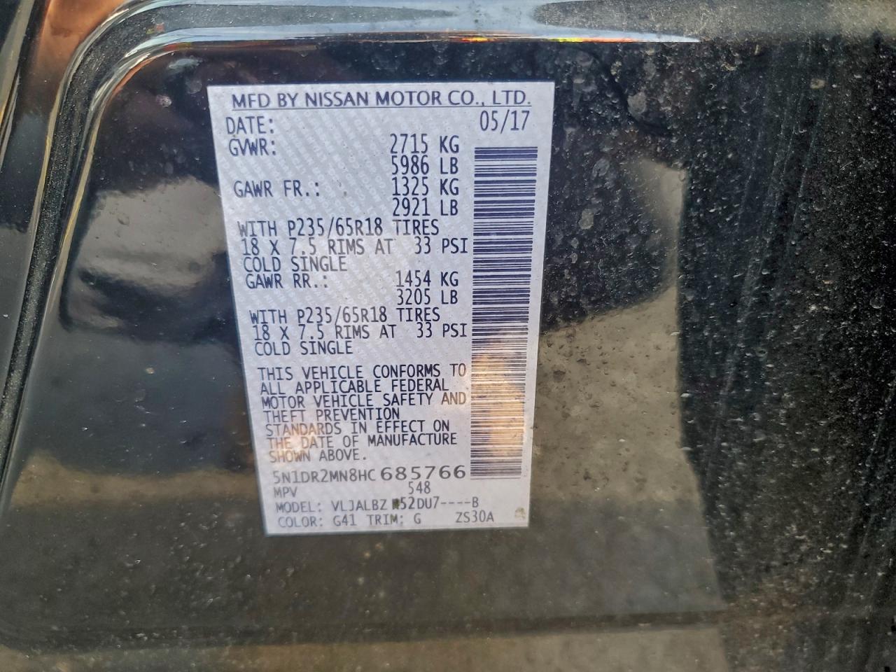 2017 Nissan Pathfinder S VIN: 5N1DR2MN8HC685766 Lot: 93946645