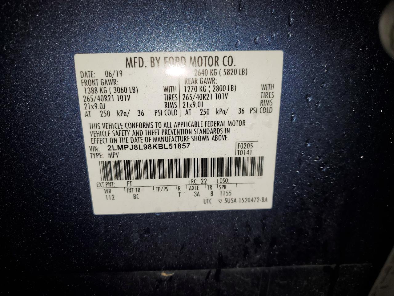 2019 Lincoln Nautilus Reserve VIN: 2LMPJ8L98KBL51857 Lot: 91832295