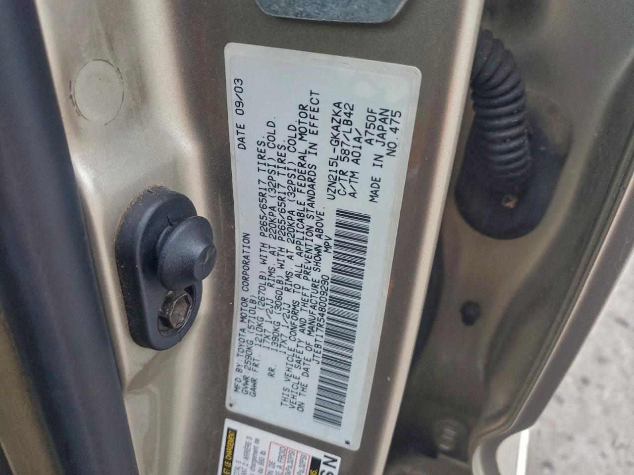 2004 Toyota 4Runner Limited VIN: JTEBT17R548009290 Lot: 93819225