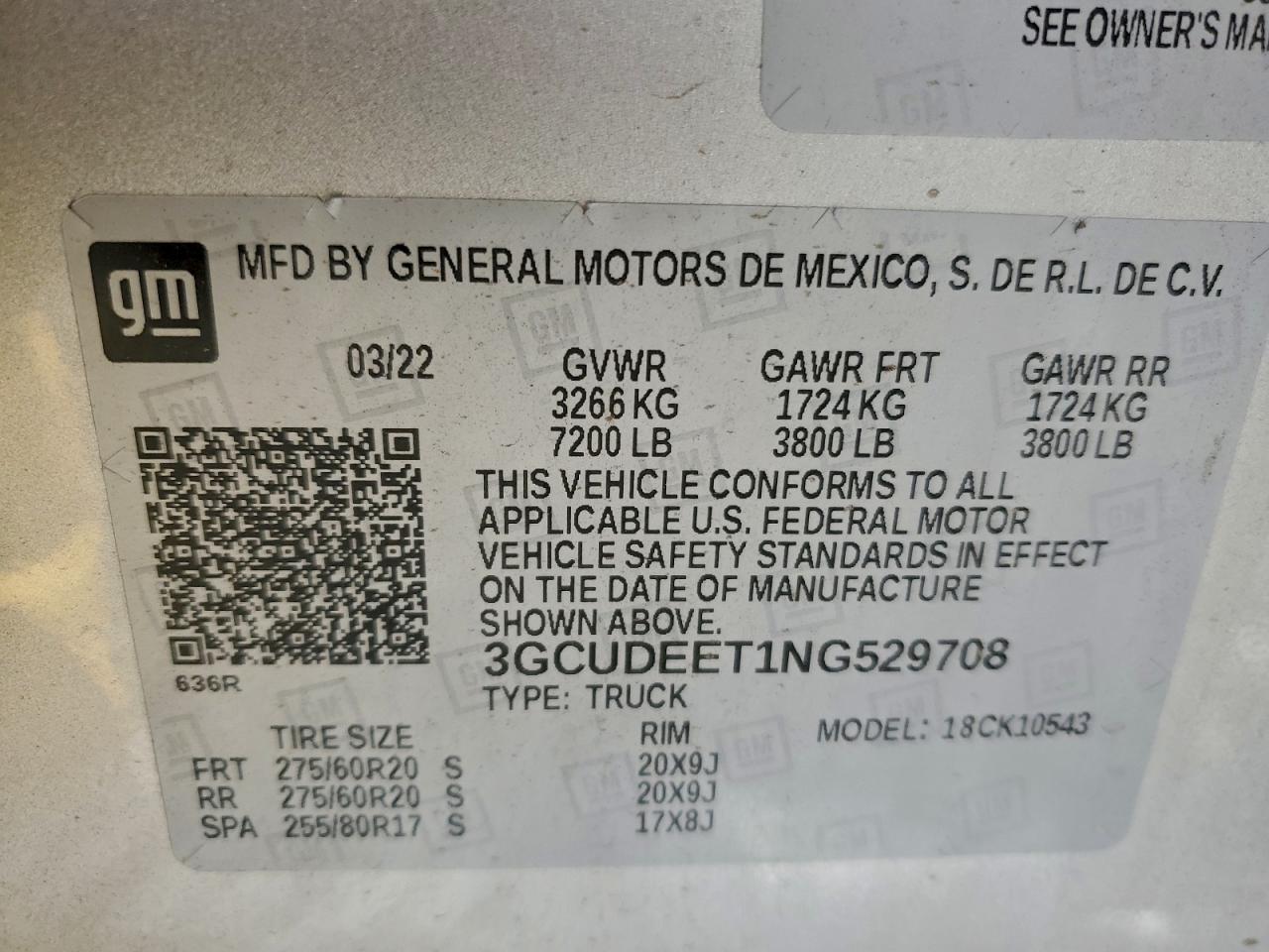 2022 Chevrolet Silverado K1500 Rst VIN: 3GCUDEET1NG529708 Lot: 93495085