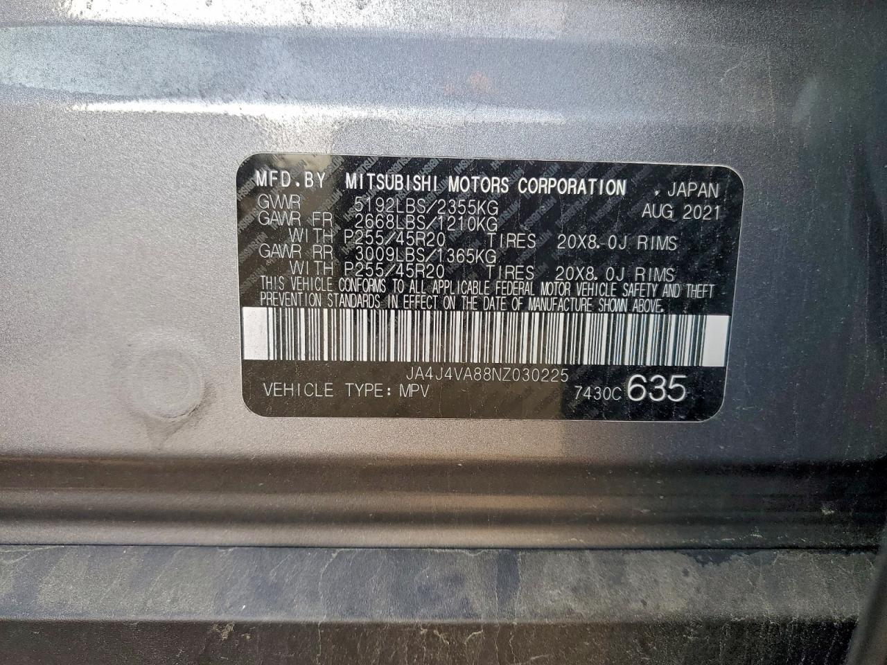 2022 Mitsubishi Outlander Sel VIN: JA4J4VA88NZ030225 Lot: 94215885