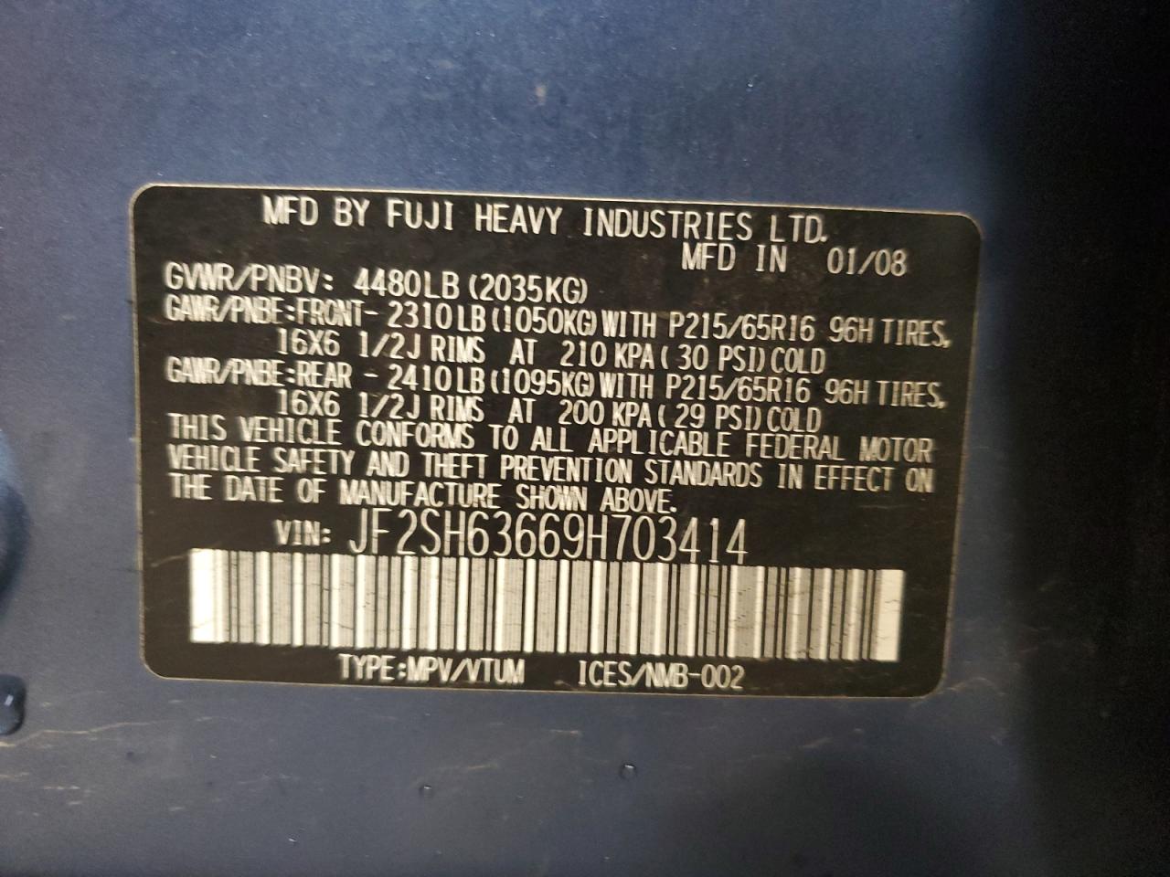 2009 Subaru Forester 2.5X Premium VIN: JF2SH63669H703414 Lot: 91127935