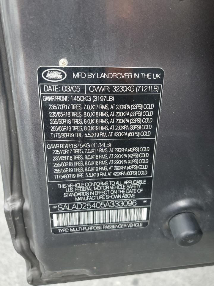 2005 Land Rover Lr3 Se VIN: SALAD25405A333096 Lot: 92255925