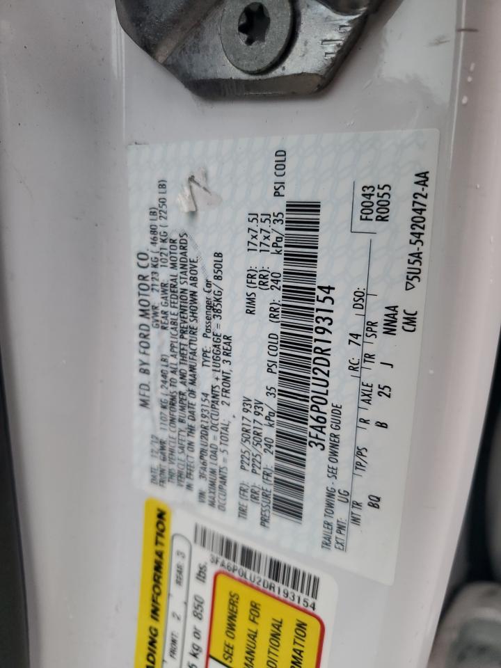 2013 Ford Fusion Se Hybrid VIN: 3FA6P0LU2DR193154 Lot: 91202345