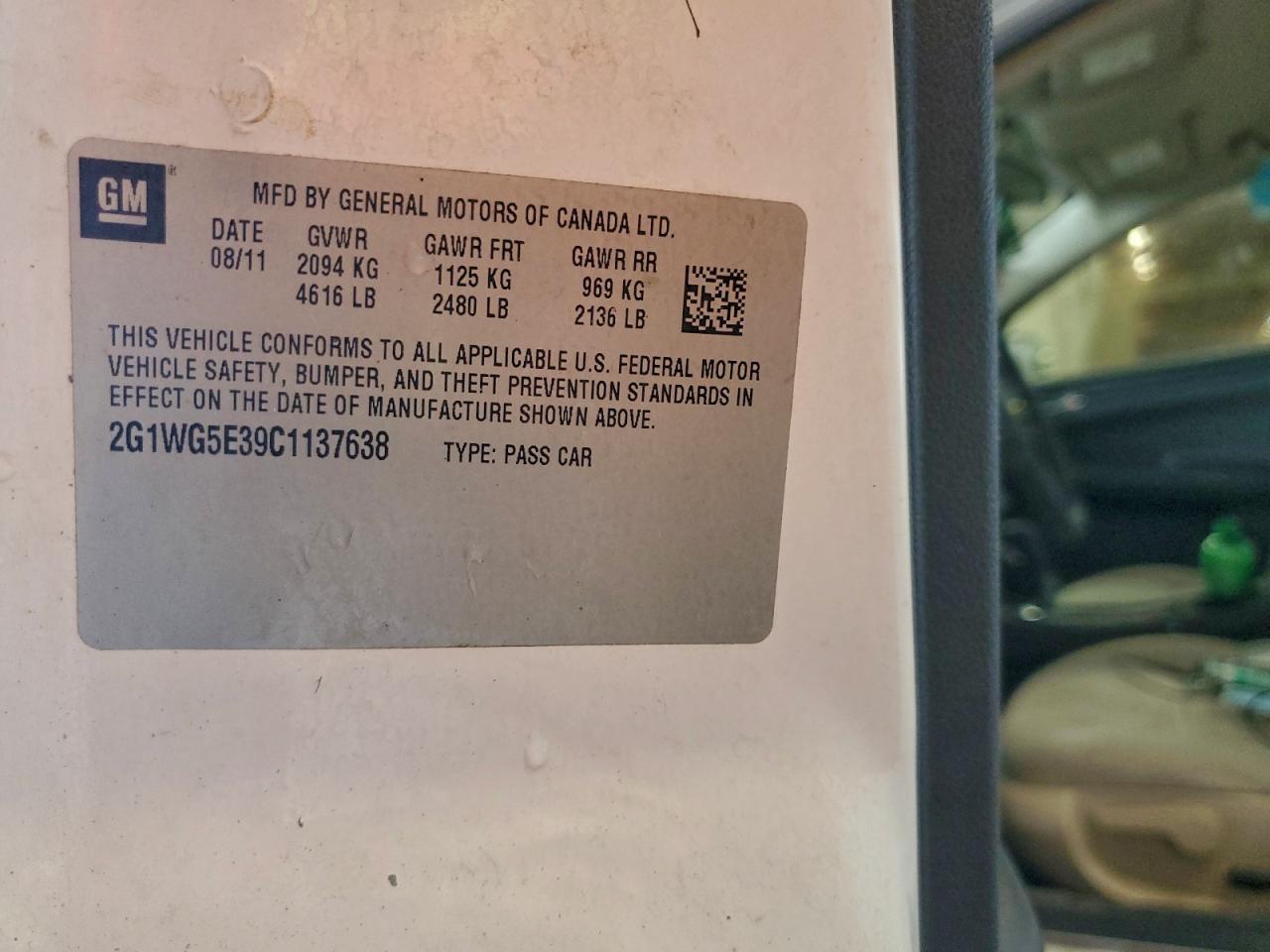 2012 Chevrolet Impala Lt VIN: 2G1WG5E39C1137638 Lot: 93884455