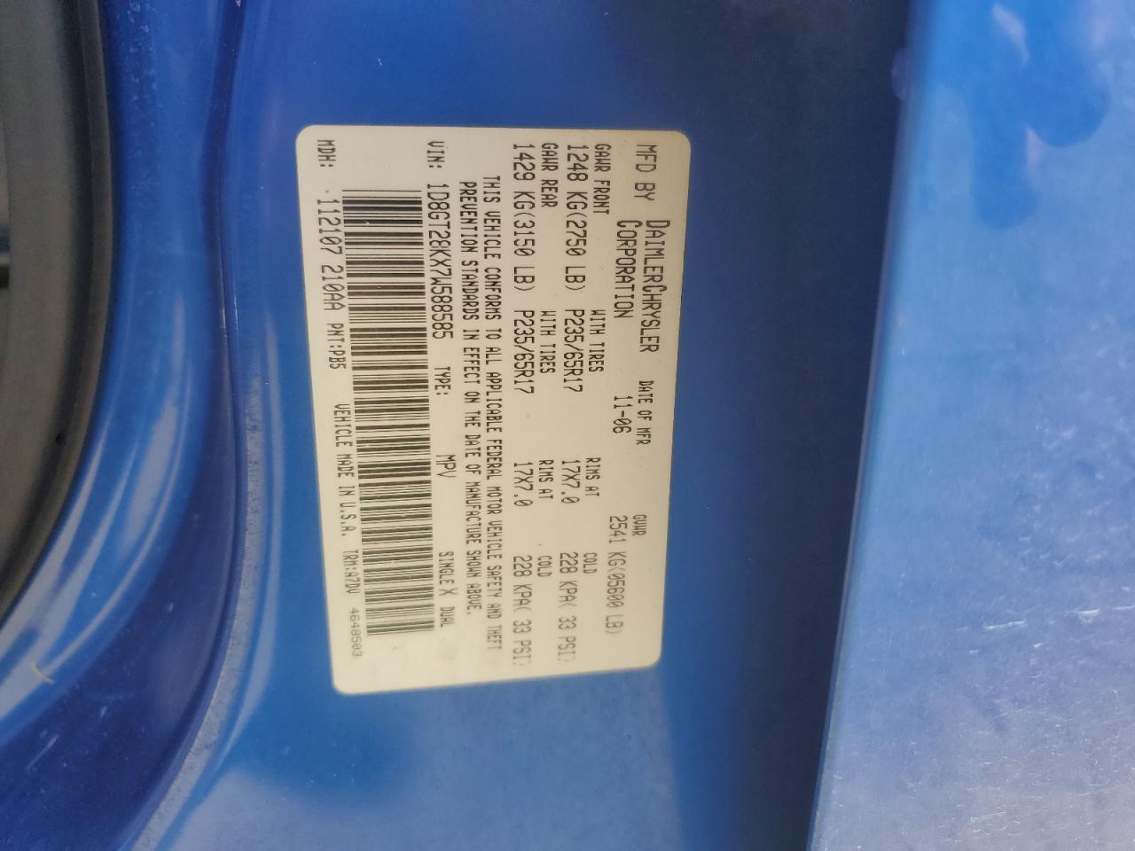 2007 Dodge Nitro Sxt VIN: 1D8GT28KX7W588585 Lot: 91436655