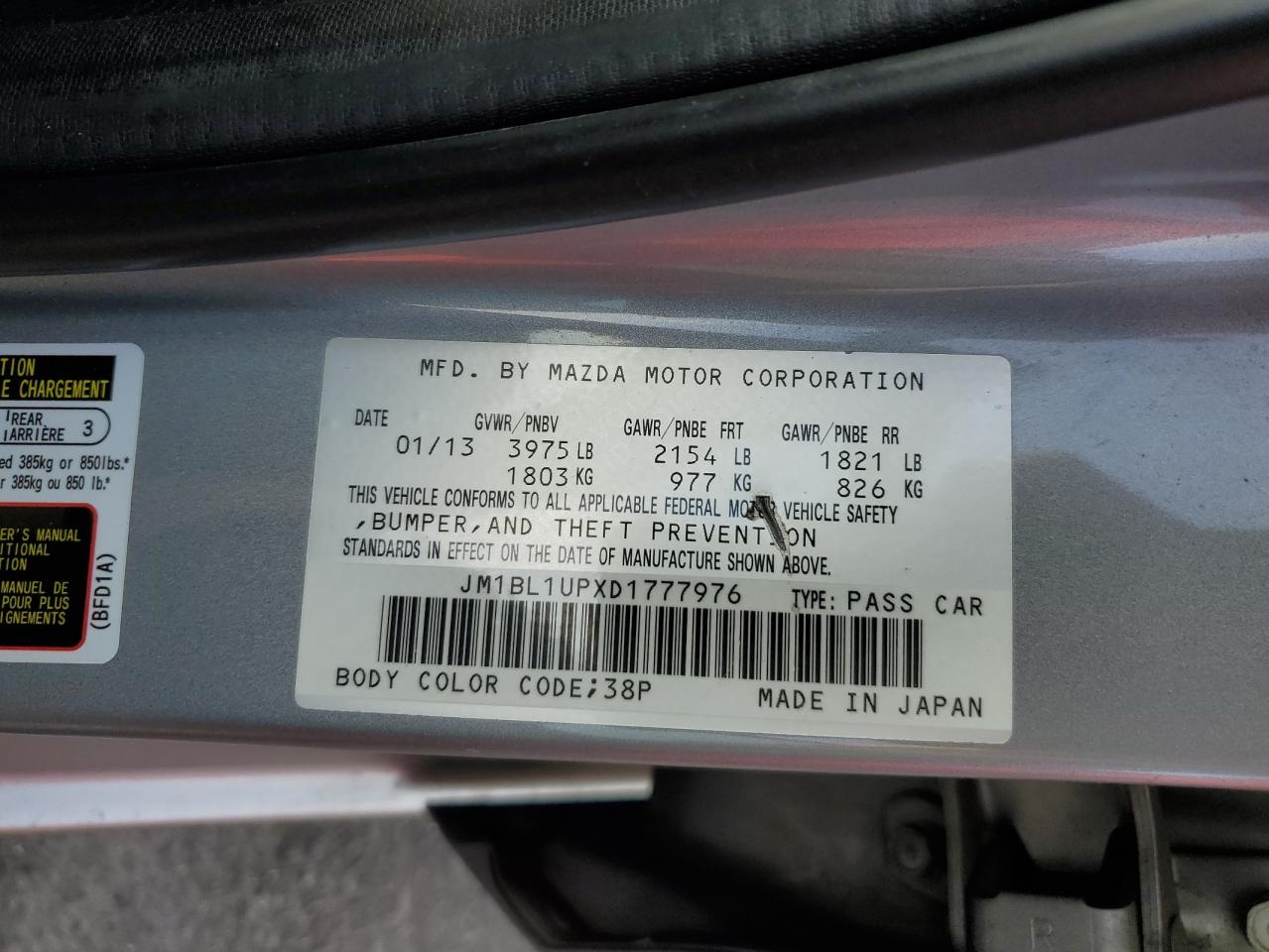 2013 Mazda 3 I VIN: JM1BL1UPXD1777976 Lot: 92120315