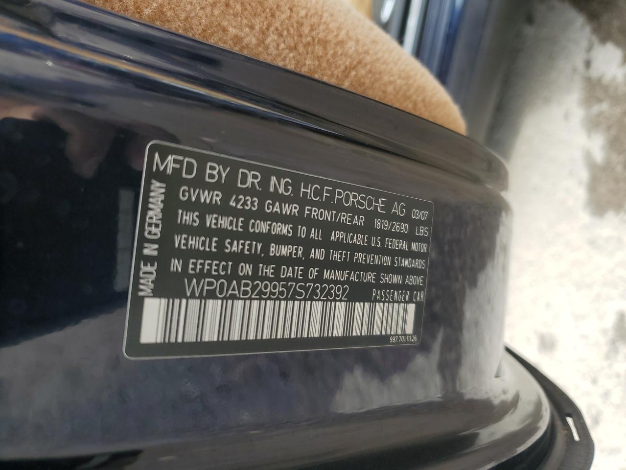 2007 Porsche 911 Carrera S VIN: WP0AB29957S732392 Lot: 91092295