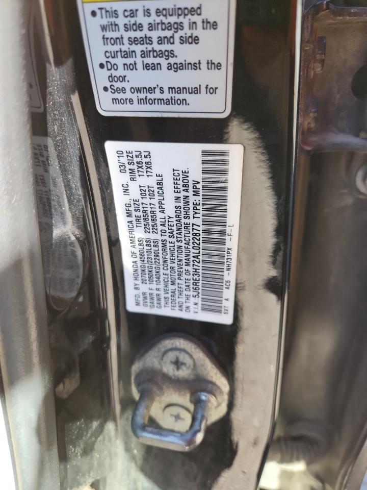 2010 Honda Cr-V Exl VIN: 5J6RE3H72AL022877 Lot: 91972605