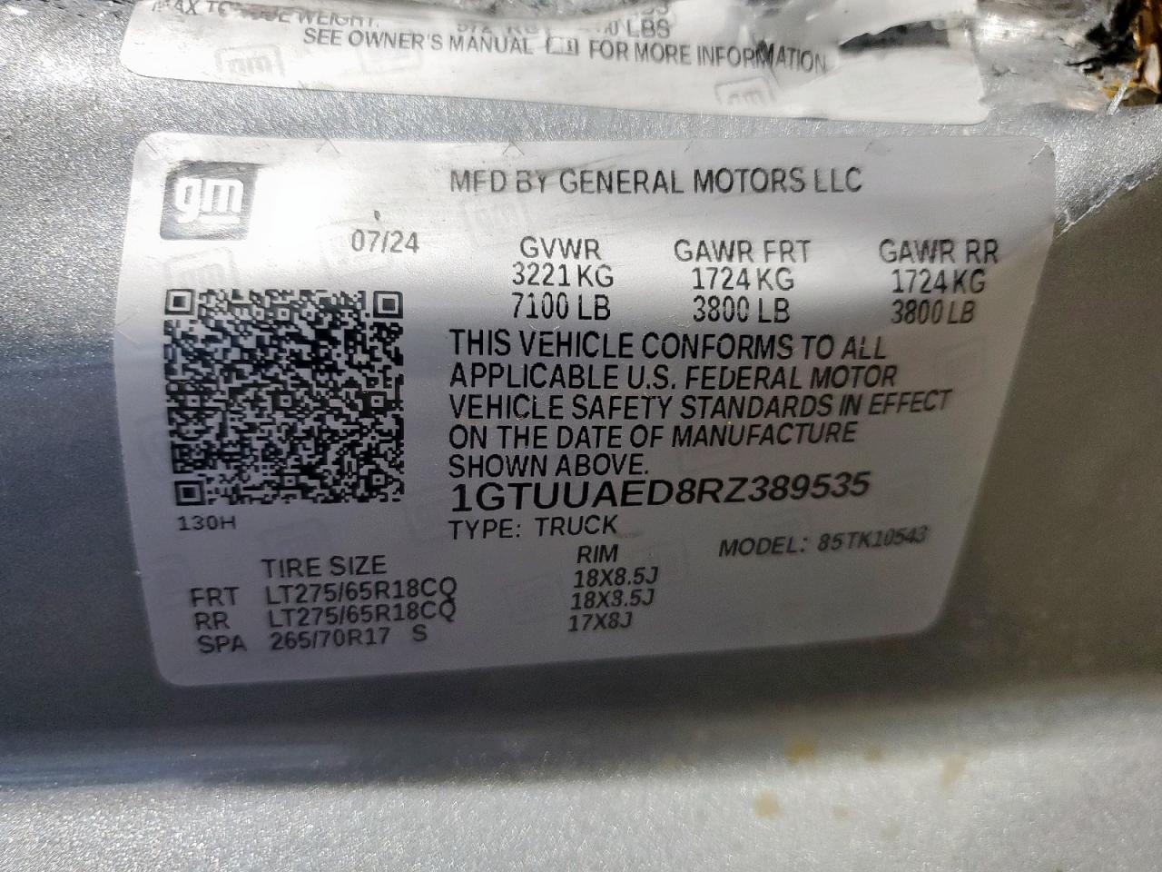 2024 GMC Sierra K1500 VIN: 1GTUUAED8RZ389535 Lot: 91066145
