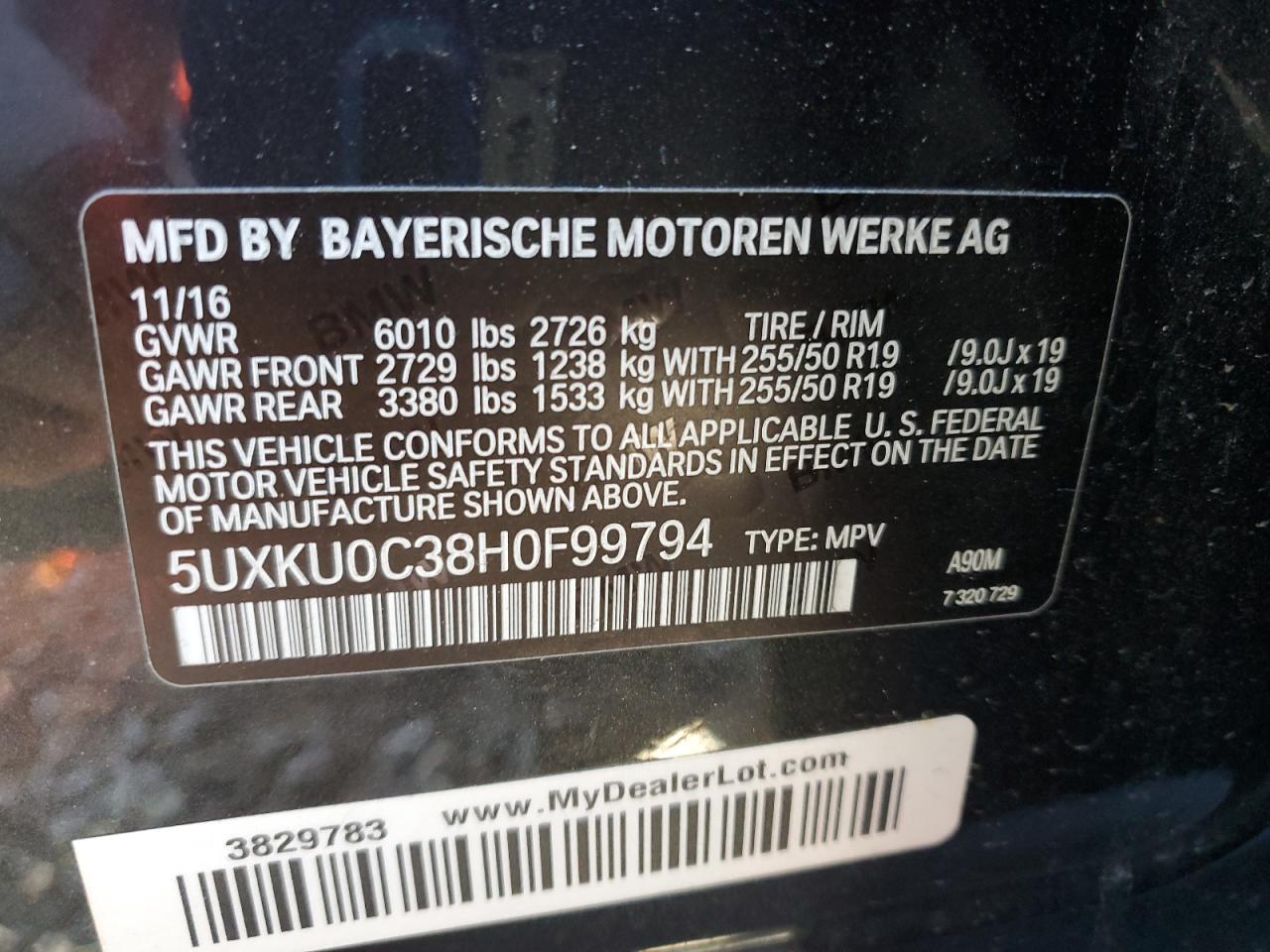 2017 BMW X6 Sdrive35I VIN: 5UXKU0C38H0F99794 Lot: 93044145