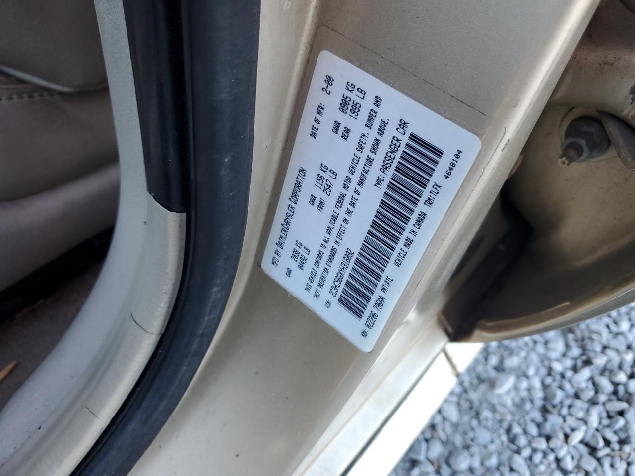 2000 Chrysler Lhs VIN: 2C3HC56GXYH316092 Lot: 93201985