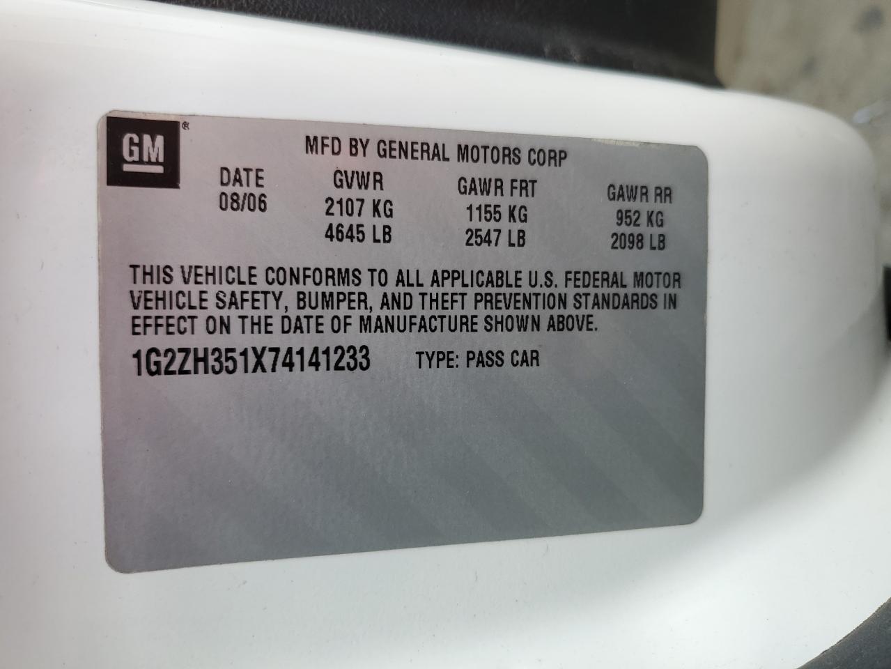 2007 Pontiac G6 Gt VIN: 1G2ZH351X74141233 Lot: 92252815