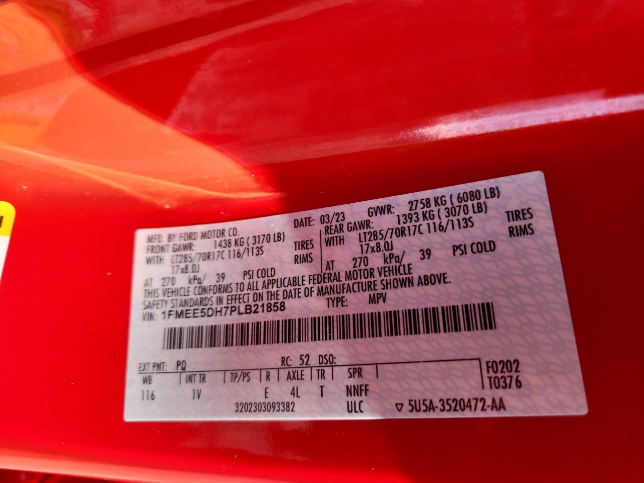 2023 Ford Bronco Base VIN: 1FMEE5DH7PLB21858 Lot: 92441455