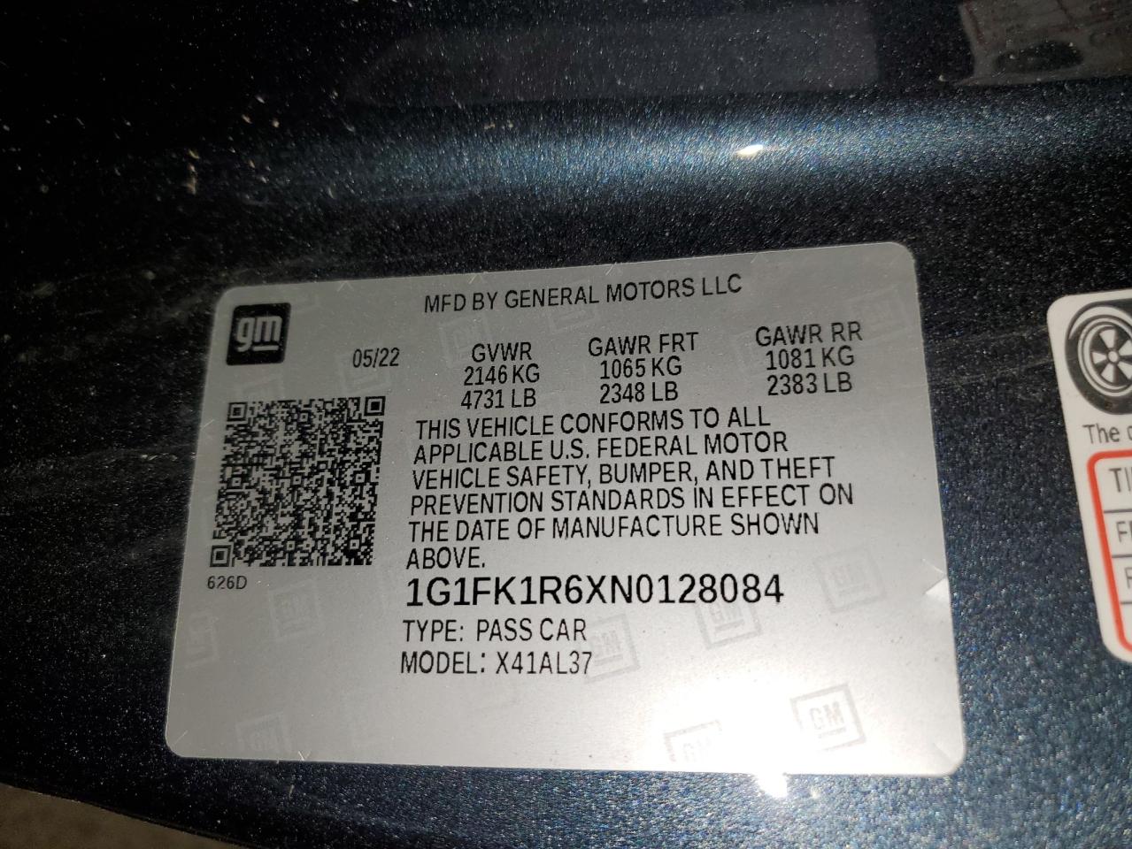 2022 Chevrolet Camaro Zl1 VIN: 1G1FK1R6XN0128084 Lot: 92564505