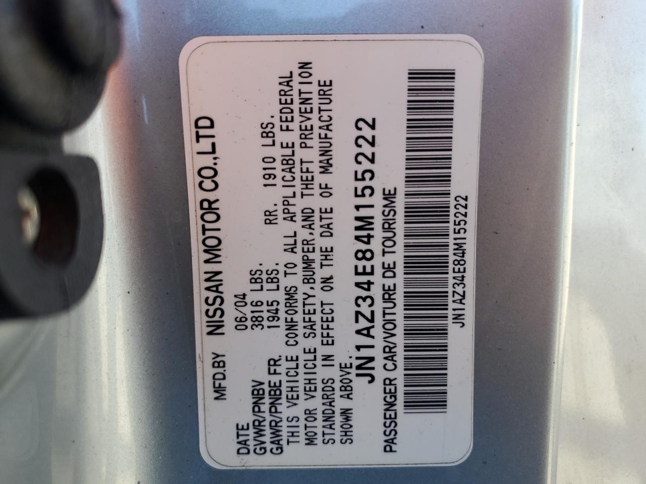 2004 Nissan 350Z Coupe VIN: JN1AZ34E84M155222 Lot: 90755195