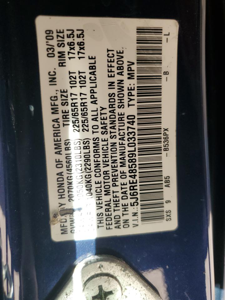 2009 Honda Cr-V Ex VIN: 5J6RE48589L033740 Lot: 91356655