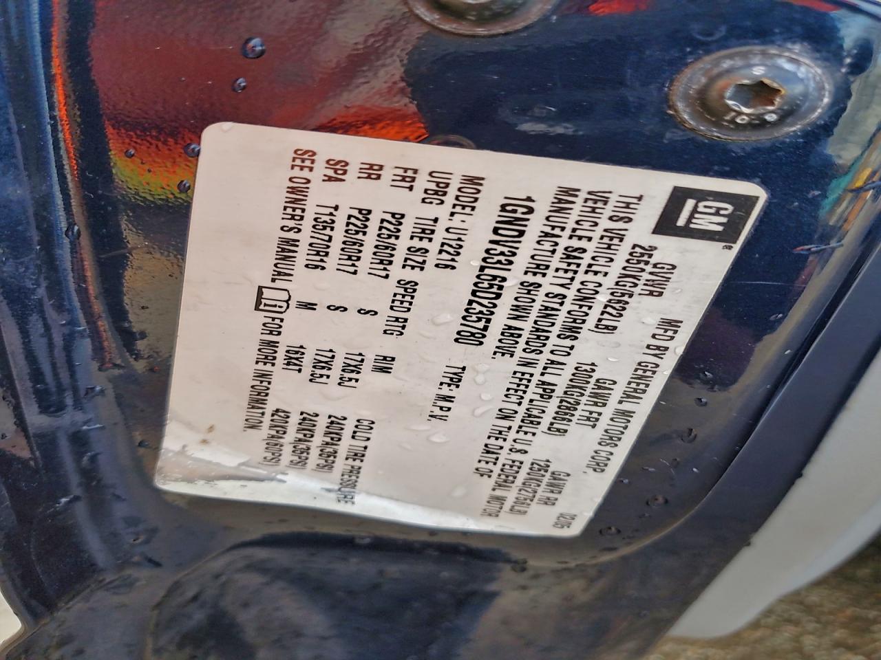 2005 Chevrolet Uplander Lt VIN: 1GNDV33L65D235780 Lot: 94306485