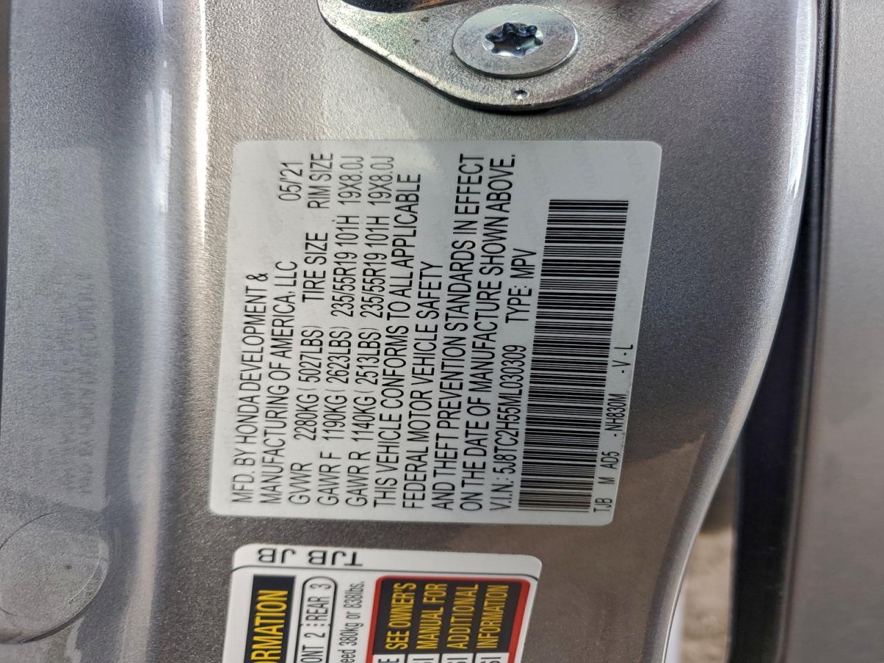 2021 Acura Rdx Technology VIN: 5J8TC2H55ML030309 Lot: 86523715